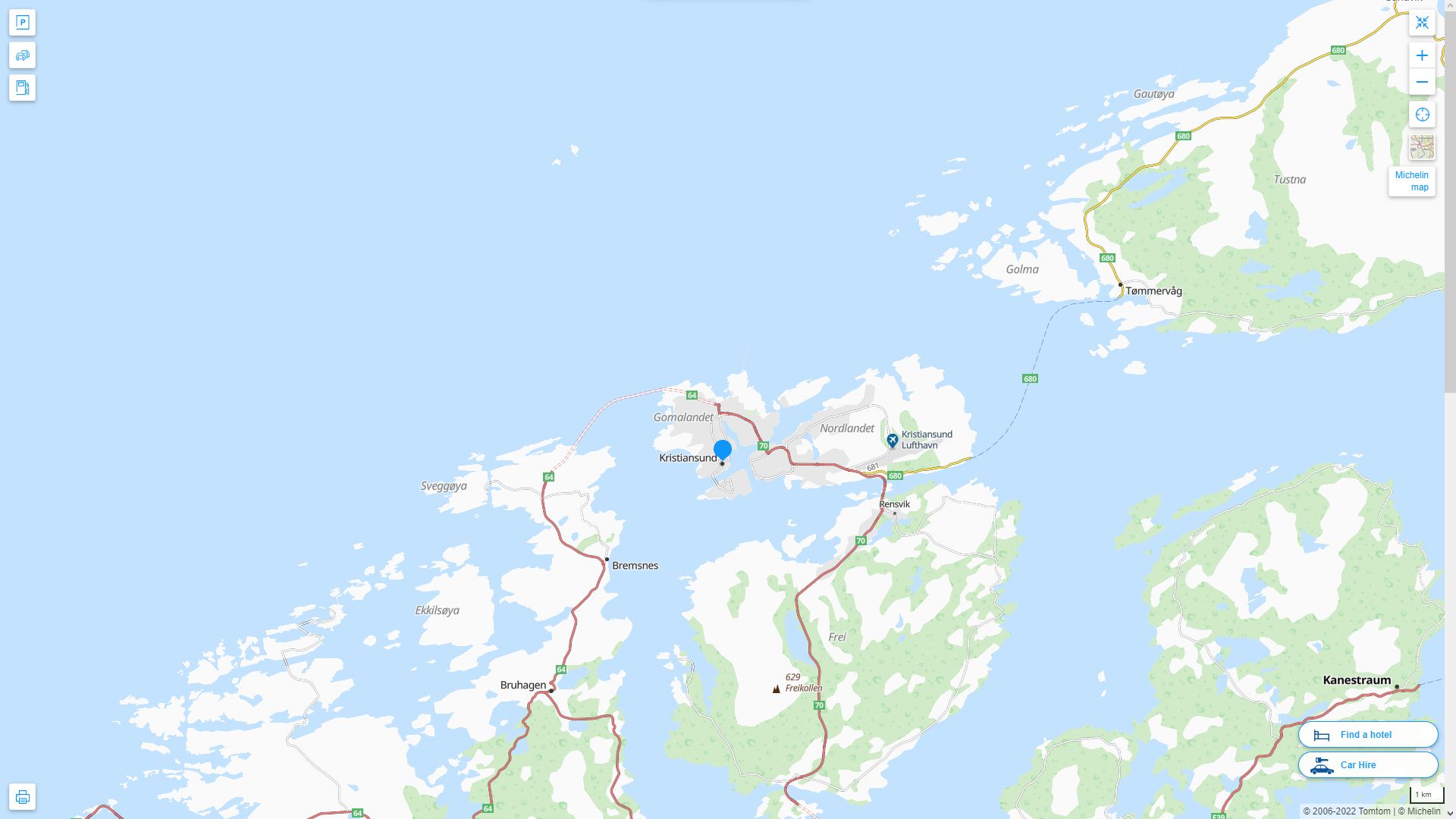 Kristiansund Highway and Road Map